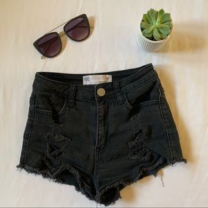 Black ripped jean shorts